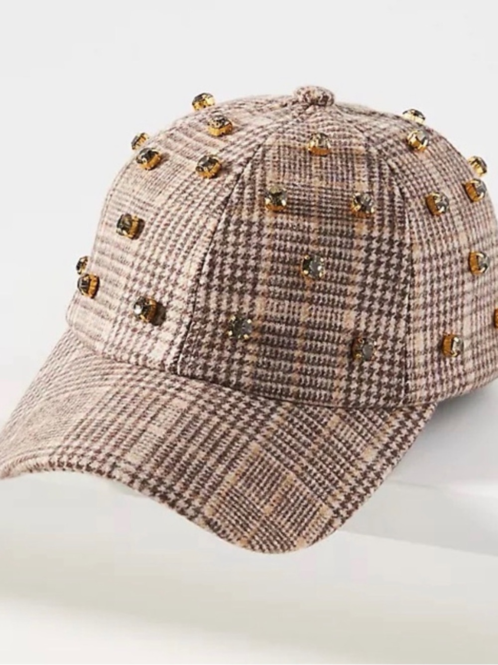 Embellished Plaid Baseball Cap - Beige/Brown